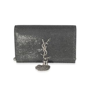 Saint Laurent Silver Embossed Kate Tassel Chain Wallet